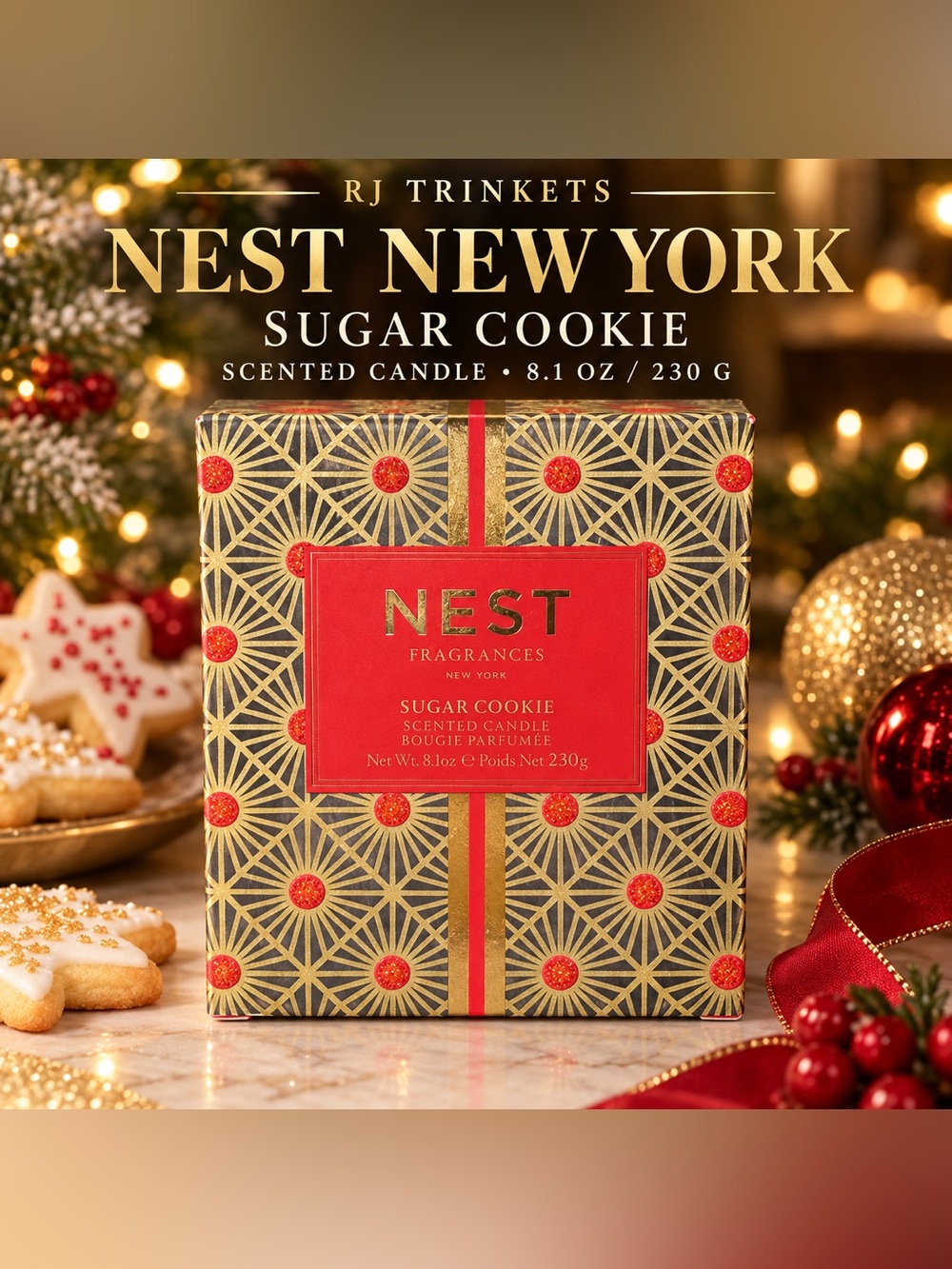 NEST Fragrances Sugar Cookie Candle in Gold and Red Decorative Box